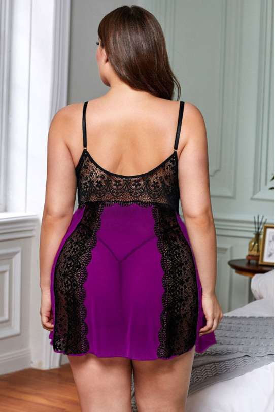 Purple and Black Lace Plus Size Babydoll LoveYourCurvy